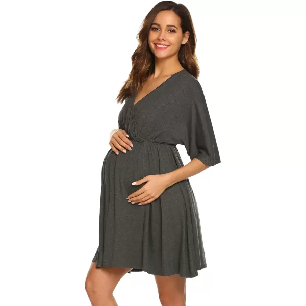 Ekouaer 3 in 1 LaborDeliveryHospital Gown Maternity Dress Nursing Nightgown Sleepwear for Breastfeeding SXXLDark Grey