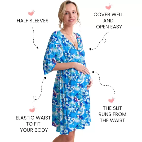 Ekouaer 3 in 1 LaborDeliveryHospital Gown Maternity Dress Nursing Nightgown Sleepwear for Breastfeeding SXXLFloral Aqua Blue