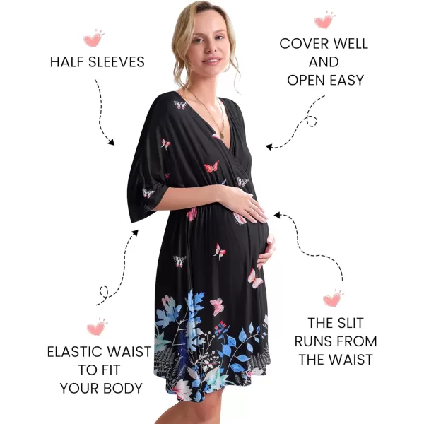 Ekouaer 3 in 1 LaborDeliveryHospital Gown Maternity Dress Nursing Nightgown Sleepwear for Breastfeeding SXXLFloral Butterfly