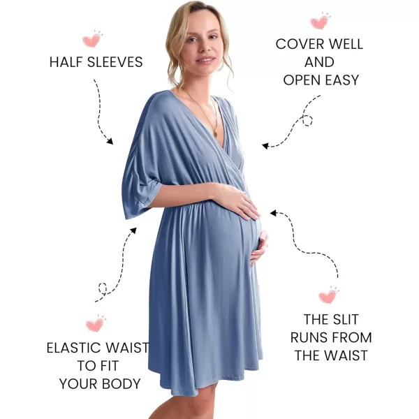 Ekouaer 3 in 1 LaborDeliveryHospital Gown Maternity Dress Nursing Nightgown Sleepwear for Breastfeeding SXXLLake Blue