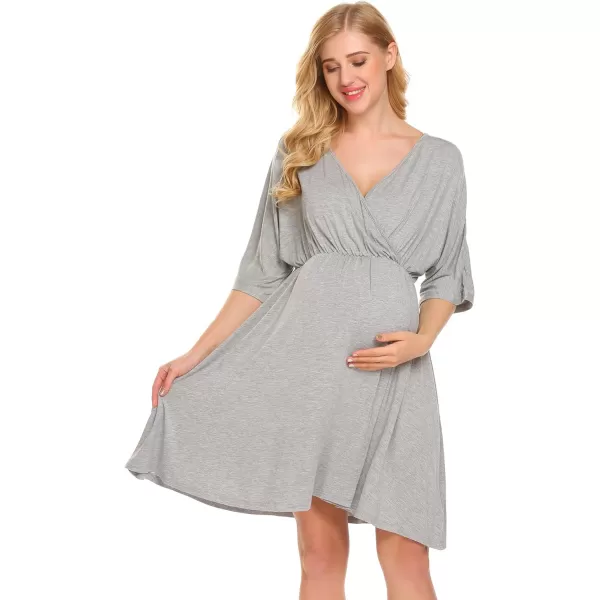 Ekouaer 3 in 1 LaborDeliveryHospital Gown Maternity Dress Nursing Nightgown Sleepwear for Breastfeeding SXXLLight Grey