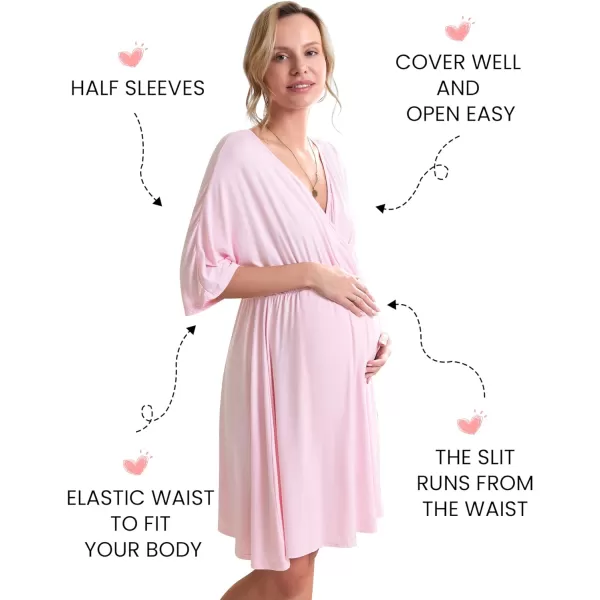 Ekouaer 3 in 1 LaborDeliveryHospital Gown Maternity Dress Nursing Nightgown Sleepwear for Breastfeeding SXXLLight Pink