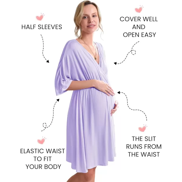 Ekouaer 3 in 1 LaborDeliveryHospital Gown Maternity Dress Nursing Nightgown Sleepwear for Breastfeeding SXXLLilac Purple