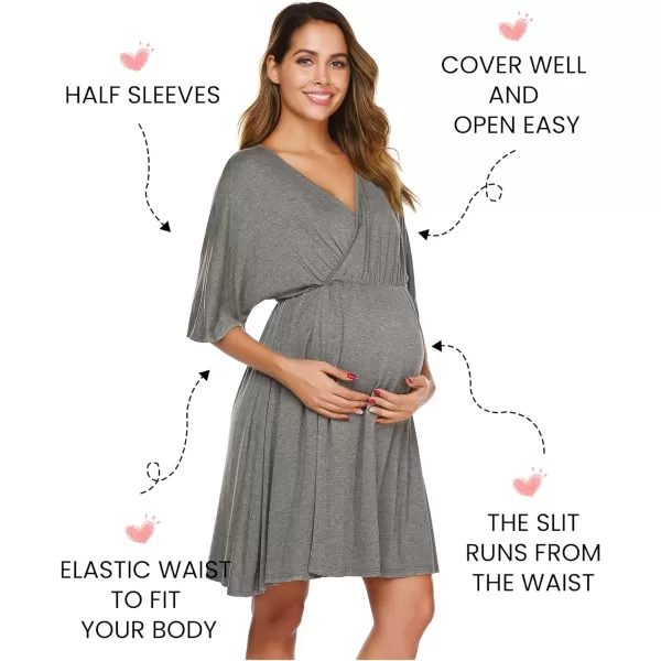 Ekouaer 3 in 1 LaborDeliveryHospital Gown Maternity Dress Nursing Nightgown Sleepwear for Breastfeeding SXXLMedium Grey