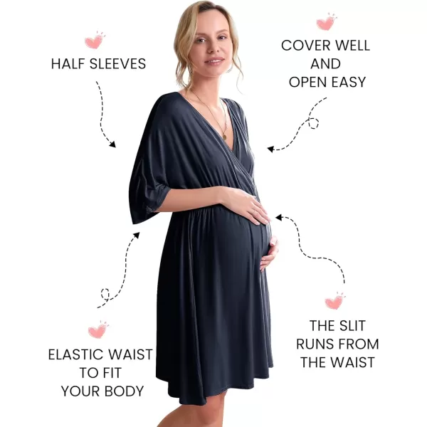 Ekouaer 3 in 1 LaborDeliveryHospital Gown Maternity Dress Nursing Nightgown Sleepwear for Breastfeeding SXXLNavy Blue