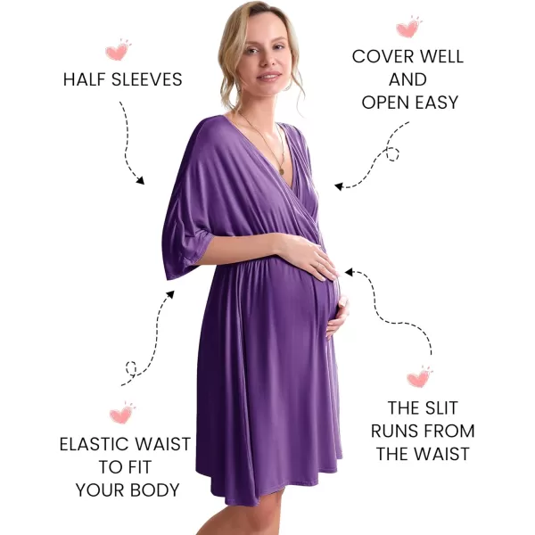 Ekouaer 3 in 1 LaborDeliveryHospital Gown Maternity Dress Nursing Nightgown Sleepwear for Breastfeeding SXXLPurple