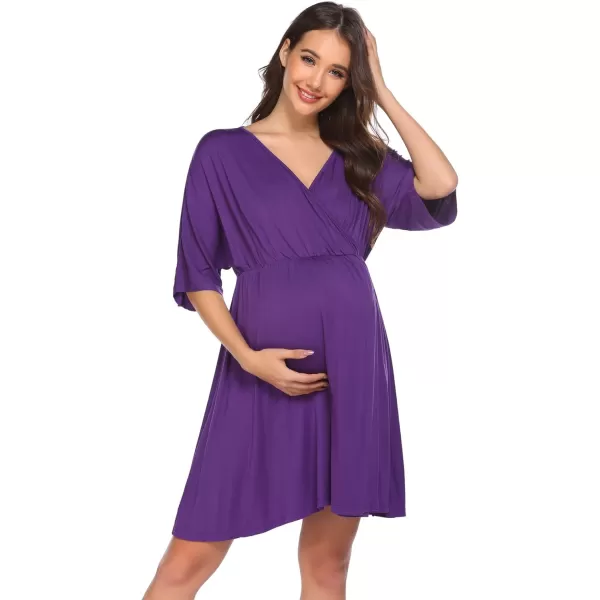 Ekouaer 3 in 1 LaborDeliveryHospital Gown Maternity Dress Nursing Nightgown Sleepwear for Breastfeeding SXXLPurple