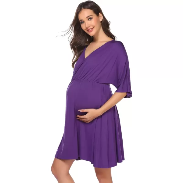 Ekouaer 3 in 1 LaborDeliveryHospital Gown Maternity Dress Nursing Nightgown Sleepwear for Breastfeeding SXXLPurple