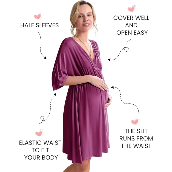 Ekouaer 3 in 1 LaborDeliveryHospital Gown Maternity Dress Nursing Nightgown Sleepwear for Breastfeeding SXXLWine Berry