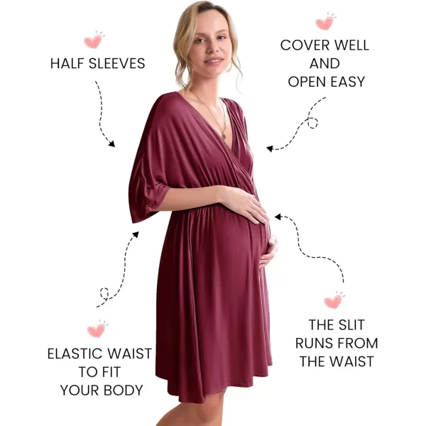 Ekouaer 3 in 1 LaborDeliveryHospital Gown Maternity Dress Nursing Nightgown Sleepwear for Breastfeeding SXXLWine Red