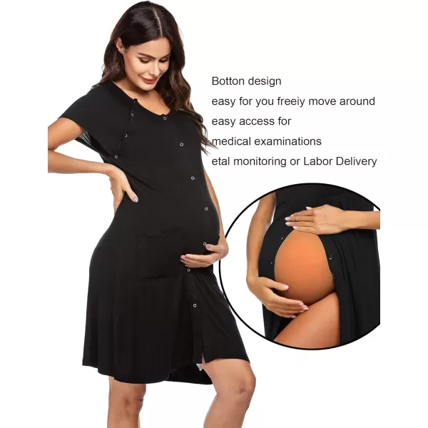 Ekouaer 3 in 1 LaborDeliveryHospital Gown Nursing Dress Maternity Nightgown Sleepwear for Breastfeeding with Button SXXLAblack