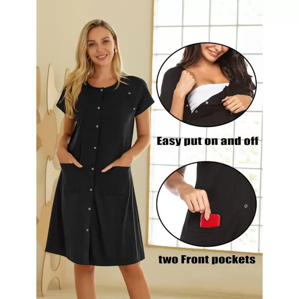 Ekouaer 3 in 1 LaborDeliveryHospital Gown Nursing Dress Maternity Nightgown Sleepwear for Breastfeeding with Button SXXLAblack