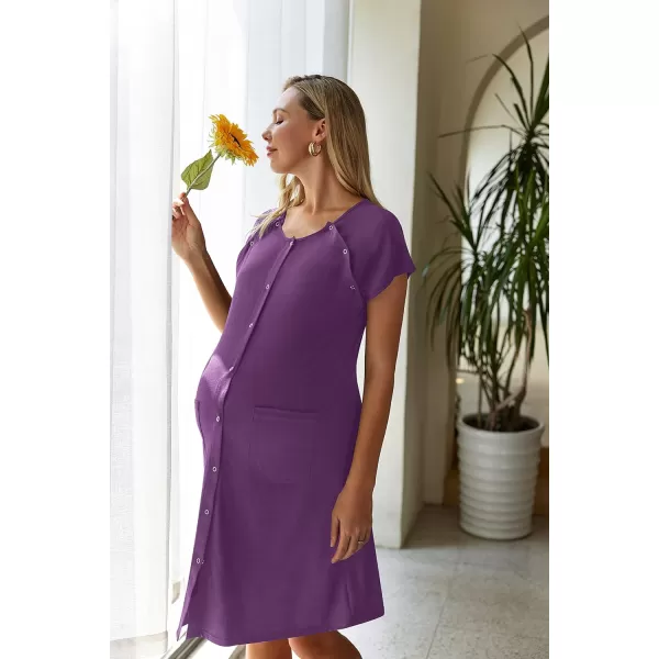 Ekouaer 3 in 1 LaborDeliveryHospital Gown Nursing Dress Maternity Nightgown Sleepwear for Breastfeeding with Button SXXLApurple