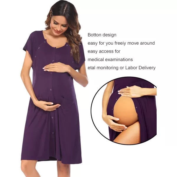 Ekouaer 3 in 1 LaborDeliveryHospital Gown Nursing Dress Maternity Nightgown Sleepwear for Breastfeeding with Button SXXLApurple