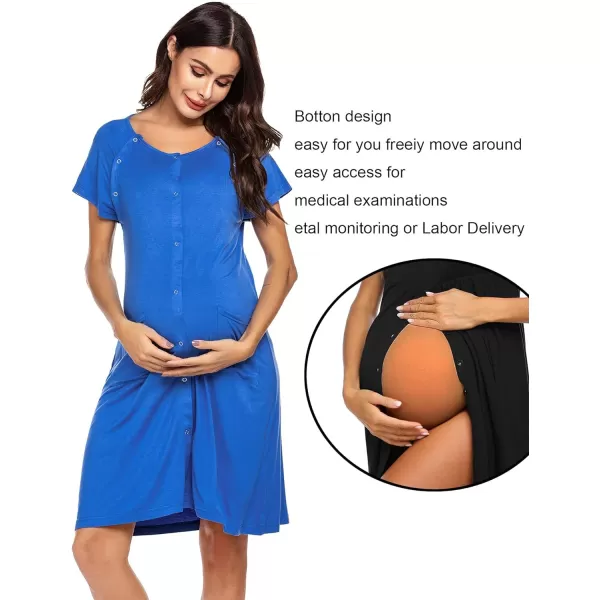 Ekouaer 3 in 1 LaborDeliveryHospital Gown Nursing Dress Maternity Nightgown Sleepwear for Breastfeeding with Button SXXLBlue