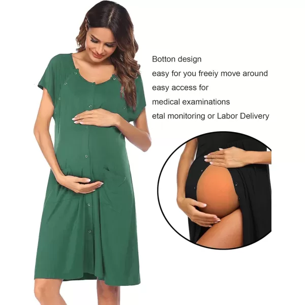 Ekouaer 3 in 1 LaborDeliveryHospital Gown Nursing Dress Maternity Nightgown Sleepwear for Breastfeeding with Button SXXLDark Green