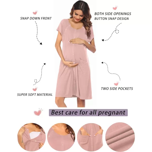 Ekouaer 3 in 1 LaborDeliveryHospital Gown Nursing Dress Maternity Nightgown Sleepwear for Breastfeeding with Button SXXLDirty Pink