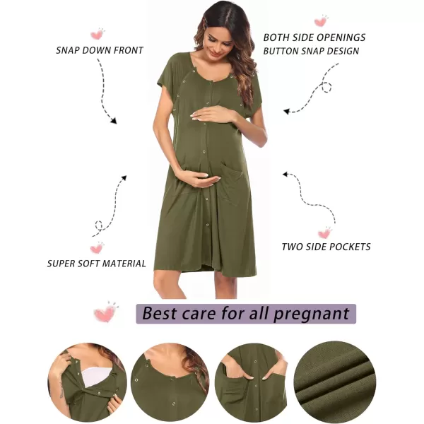 Ekouaer 3 in 1 LaborDeliveryHospital Gown Nursing Dress Maternity Nightgown Sleepwear for Breastfeeding with Button SXXLGreen