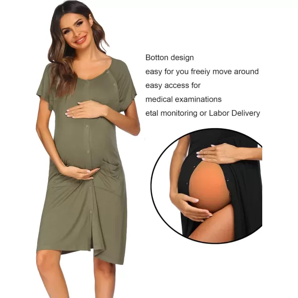 Ekouaer 3 in 1 LaborDeliveryHospital Gown Nursing Dress Maternity Nightgown Sleepwear for Breastfeeding with Button SXXLGreen