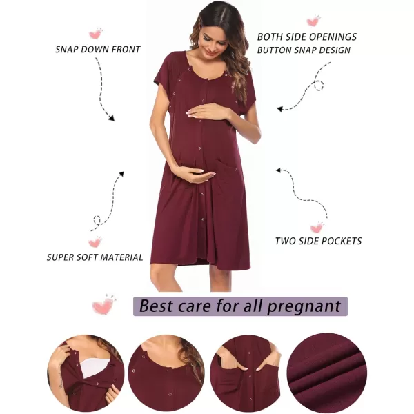 Ekouaer 3 in 1 LaborDeliveryHospital Gown Nursing Dress Maternity Nightgown Sleepwear for Breastfeeding with Button SXXLMaroon