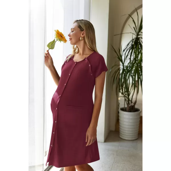 Ekouaer 3 in 1 LaborDeliveryHospital Gown Nursing Dress Maternity Nightgown Sleepwear for Breastfeeding with Button SXXLMaroon