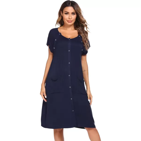 Ekouaer 3 in 1 LaborDeliveryHospital Gown Nursing Dress Maternity Nightgown Sleepwear for Breastfeeding with Button SXXLNavy Blue