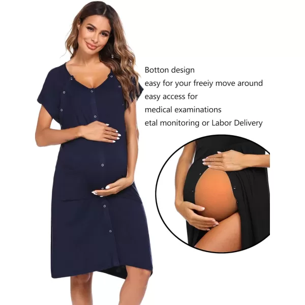 Ekouaer 3 in 1 LaborDeliveryHospital Gown Nursing Dress Maternity Nightgown Sleepwear for Breastfeeding with Button SXXLNavy Blue