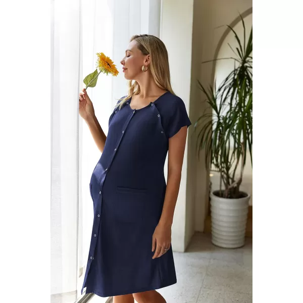 Ekouaer 3 in 1 LaborDeliveryHospital Gown Nursing Dress Maternity Nightgown Sleepwear for Breastfeeding with Button SXXLNavy Blue