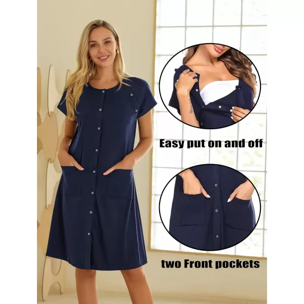 Ekouaer 3 in 1 LaborDeliveryHospital Gown Nursing Dress Maternity Nightgown Sleepwear for Breastfeeding with Button SXXLNavy Blue