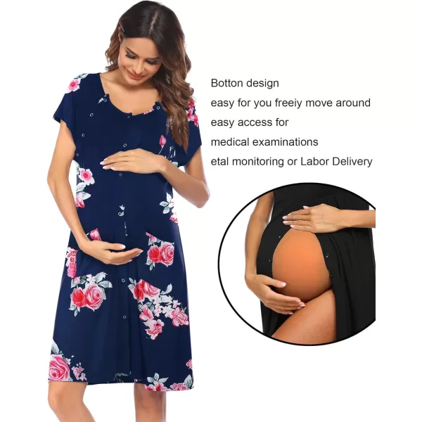 Ekouaer 3 in 1 LaborDeliveryHospital Gown Nursing Dress Maternity Nightgown Sleepwear for Breastfeeding with Button SXXLNavy Bluepink Flower