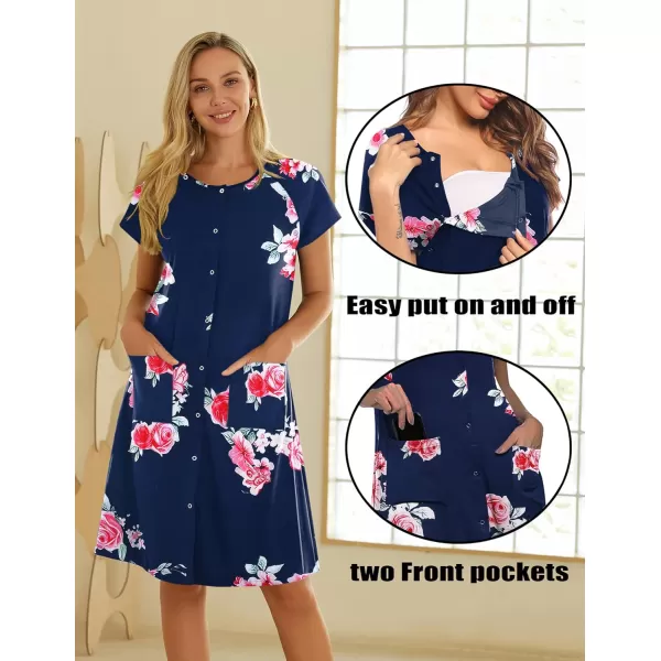 Ekouaer 3 in 1 LaborDeliveryHospital Gown Nursing Dress Maternity Nightgown Sleepwear for Breastfeeding with Button SXXLNavy Bluepink Flower