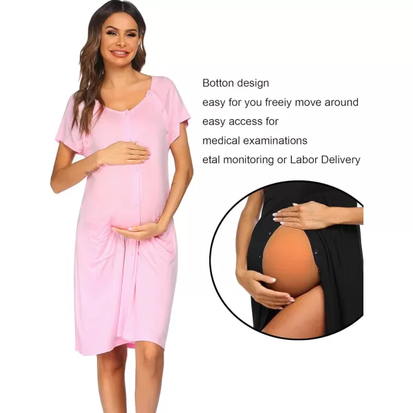 Ekouaer 3 in 1 LaborDeliveryHospital Gown Nursing Dress Maternity Nightgown Sleepwear for Breastfeeding with Button SXXLPink