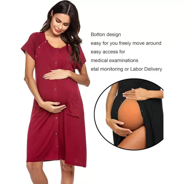 Ekouaer 3 in 1 LaborDeliveryHospital Gown Nursing Dress Maternity Nightgown Sleepwear for Breastfeeding with Button SXXLWine Red