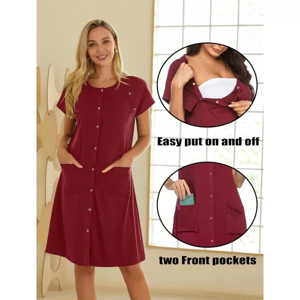 Ekouaer 3 in 1 LaborDeliveryHospital Gown Nursing Dress Maternity Nightgown Sleepwear for Breastfeeding with Button SXXLWine Red