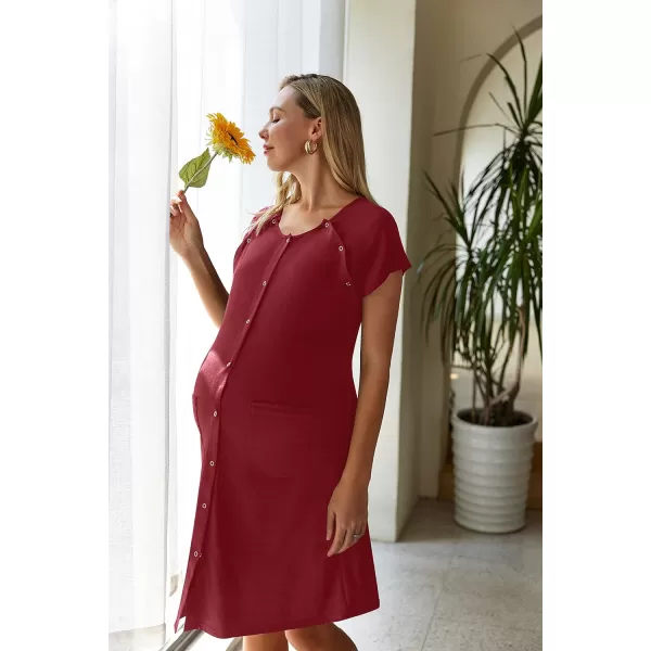 Ekouaer 3 in 1 LaborDeliveryHospital Gown Nursing Dress Maternity Nightgown Sleepwear for Breastfeeding with Button SXXLWine Red