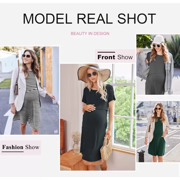 Ekouaer 3 in 1 Maternity Nightgown Short Sleeve Nursing Dress Breastfeeding Sleepwear for WomenArmy Green