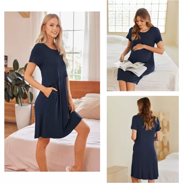 Ekouaer 3 in 1 Maternity Nightgown Short Sleeve Nursing Dress Breastfeeding Sleepwear for WomenRoyal Purple