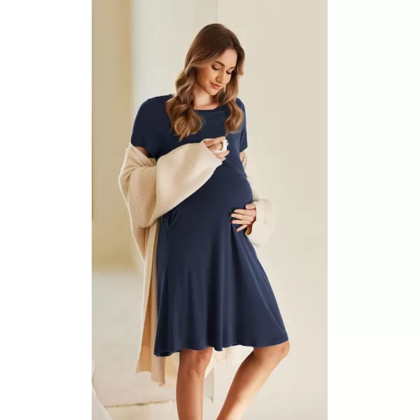 Ekouaer 3 in 1 Maternity Nightgown Short Sleeve Nursing Dress Breastfeeding Sleepwear for WomenRoyal Purple