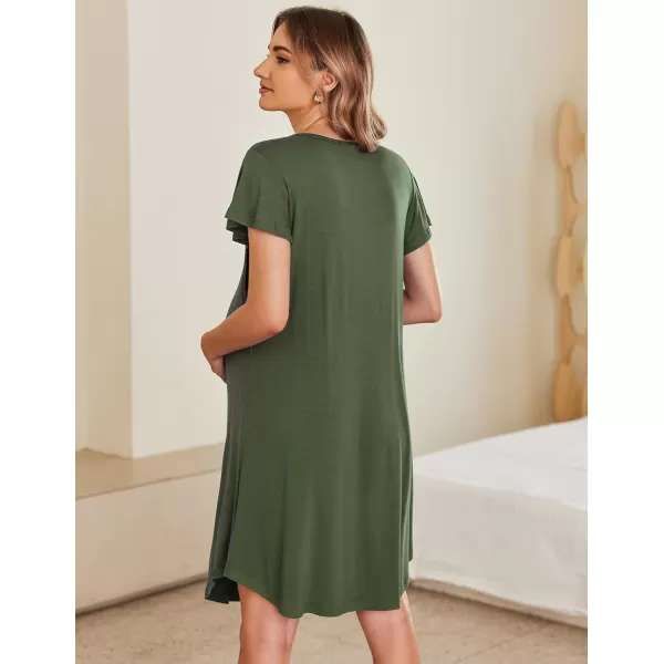 Ekouaer 3 in 1 Maternity Nursing Nightgown LaborDelivery Hospital Gown Flare Sleeve Pleated Breastfeeding DressArmy Green