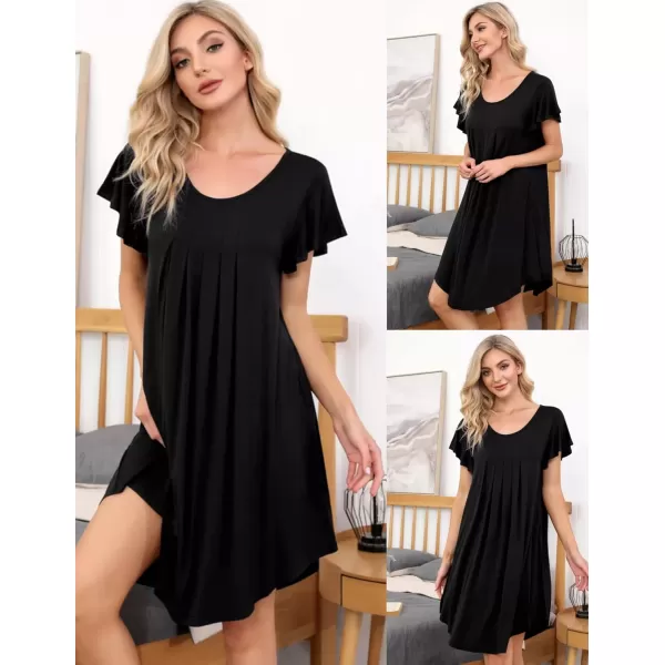 Ekouaer 3 in 1 Maternity Nursing Nightgown LaborDelivery Hospital Gown Flare Sleeve Pleated Breastfeeding DressBlack