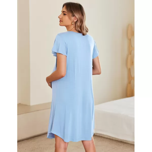 Ekouaer 3 in 1 Maternity Nursing Nightgown LaborDelivery Hospital Gown Flare Sleeve Pleated Breastfeeding DressBlue