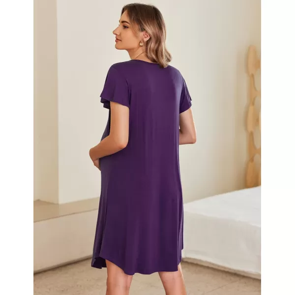 Ekouaer 3 in 1 Maternity Nursing Nightgown LaborDelivery Hospital Gown Flare Sleeve Pleated Breastfeeding DressPurple