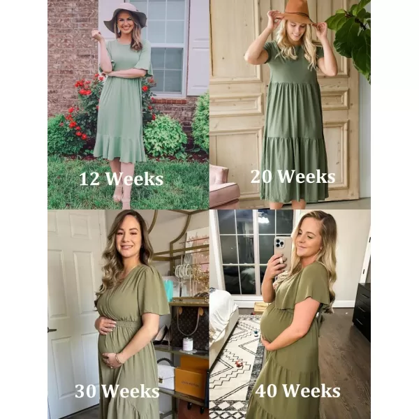 Ekouaer 3 in 1 Maternity Nursing Nightgown LaborDelivery Hospital Gown Flare Sleeve Pleated Breastfeeding DressZz Army Green