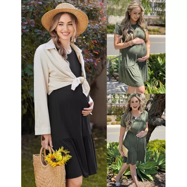 Ekouaer 3 in 1 Maternity Nursing Nightgown LaborDelivery Hospital Gown Flare Sleeve Pleated Breastfeeding DressZz Classic Black