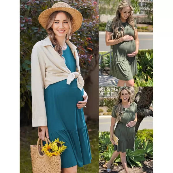 Ekouaer 3 in 1 Maternity Nursing Nightgown LaborDelivery Hospital Gown Flare Sleeve Pleated Breastfeeding DressZz Peacock Blue