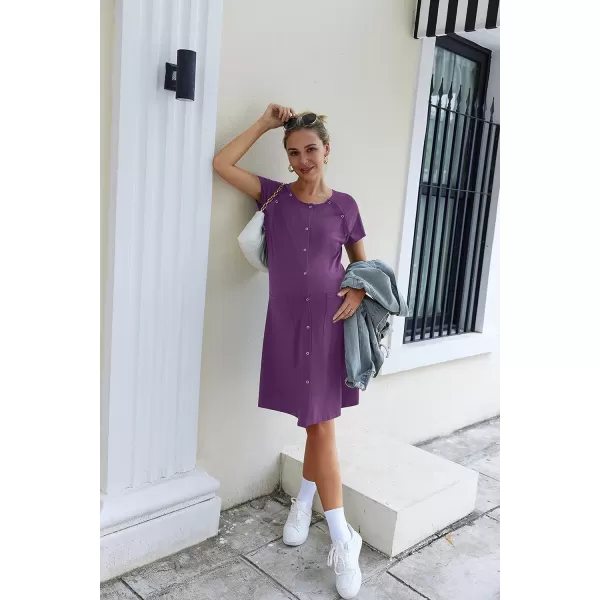 Ekouaer 3 in 1 Nursing Dress Maternity Nightgown LaborDelivery Breastfeeding Birthing Gown with ButtonApurple