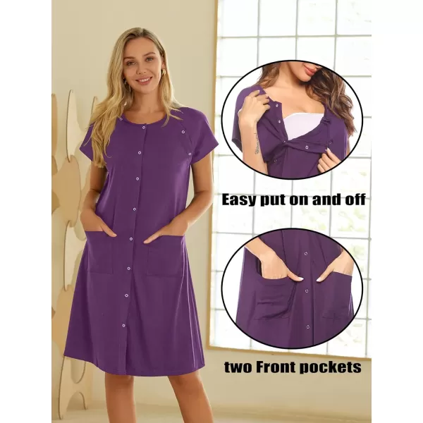 Ekouaer 3 in 1 Nursing Dress Maternity Nightgown LaborDelivery Breastfeeding Birthing Gown with ButtonApurple