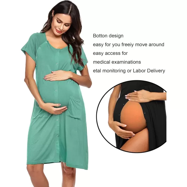 Ekouaer 3 in 1 Nursing Dress Maternity Nightgown LaborDelivery Breastfeeding Birthing Gown with ButtonBaqua Green