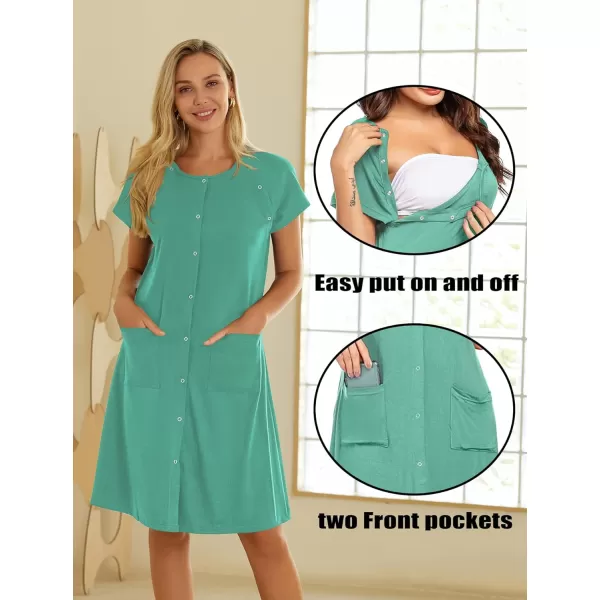 Ekouaer 3 in 1 Nursing Dress Maternity Nightgown LaborDelivery Breastfeeding Birthing Gown with ButtonBaqua Green