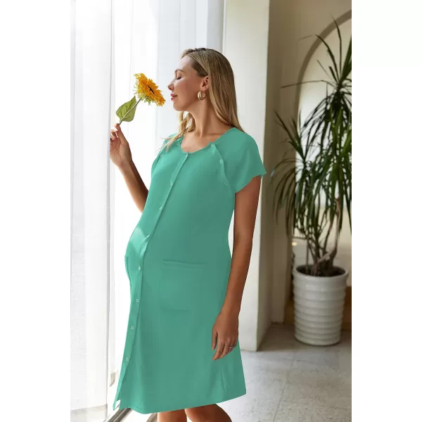 Ekouaer 3 in 1 Nursing Dress Maternity Nightgown LaborDelivery Breastfeeding Birthing Gown with ButtonBaqua Green